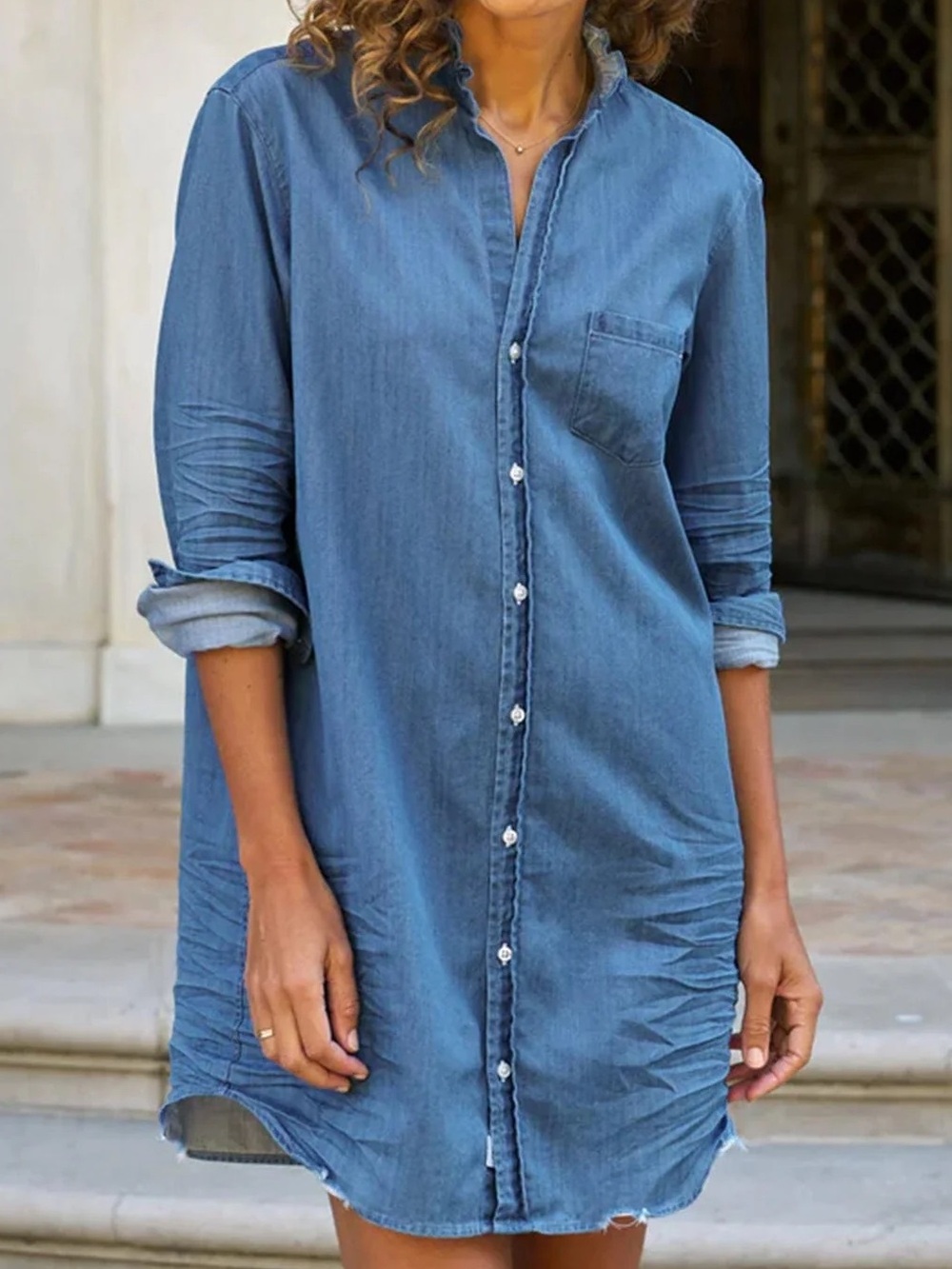 Frank and Eileen Ruffle Mary Shirtdress Vintage Stonewash Indigo size XXS